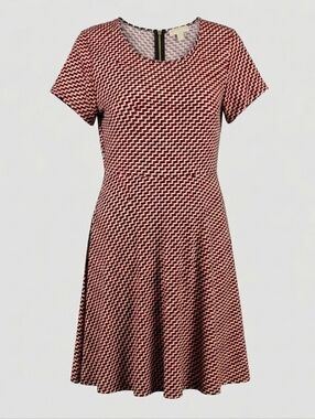Michael Kors Red & White Geometric Short-Sleeve Maxi Dress SIZE 2X